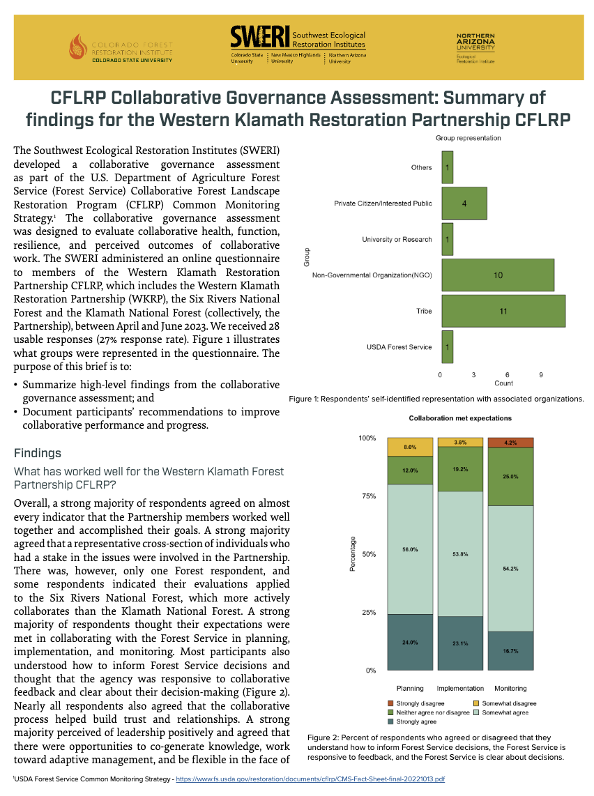 CFLRP Collaborative Governance Assessment: Summary of findings for the Western Klamath Restoration Partnership CFLRP